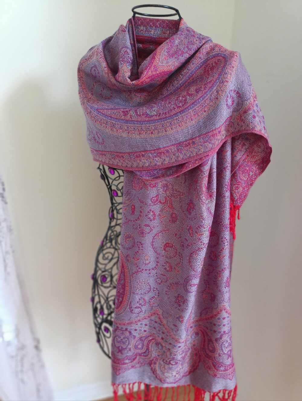 100% Cashmere Scarf Wrap Luxury Shawl Reversible size 72"x28" Red Purple